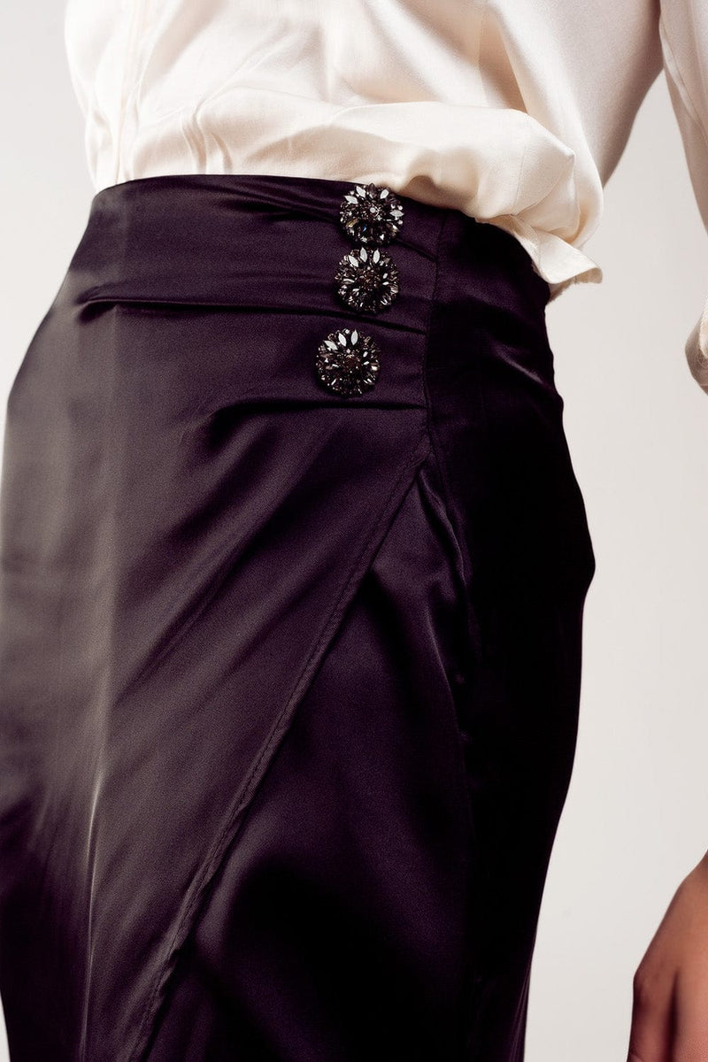 Q2 Women's Skirt Split Front Midi Skirt in Black