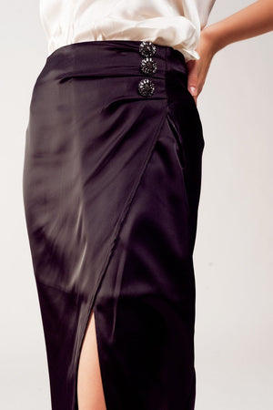 Q2 Women's Skirt Split Front Midi Skirt in Black