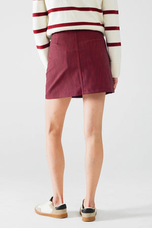 Q2 Women's Skirt Straight Mini Skirt In Burgundy With Pockets