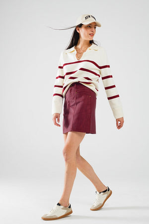 Q2 Women's Skirt Straight Mini Skirt In Burgundy With Pockets