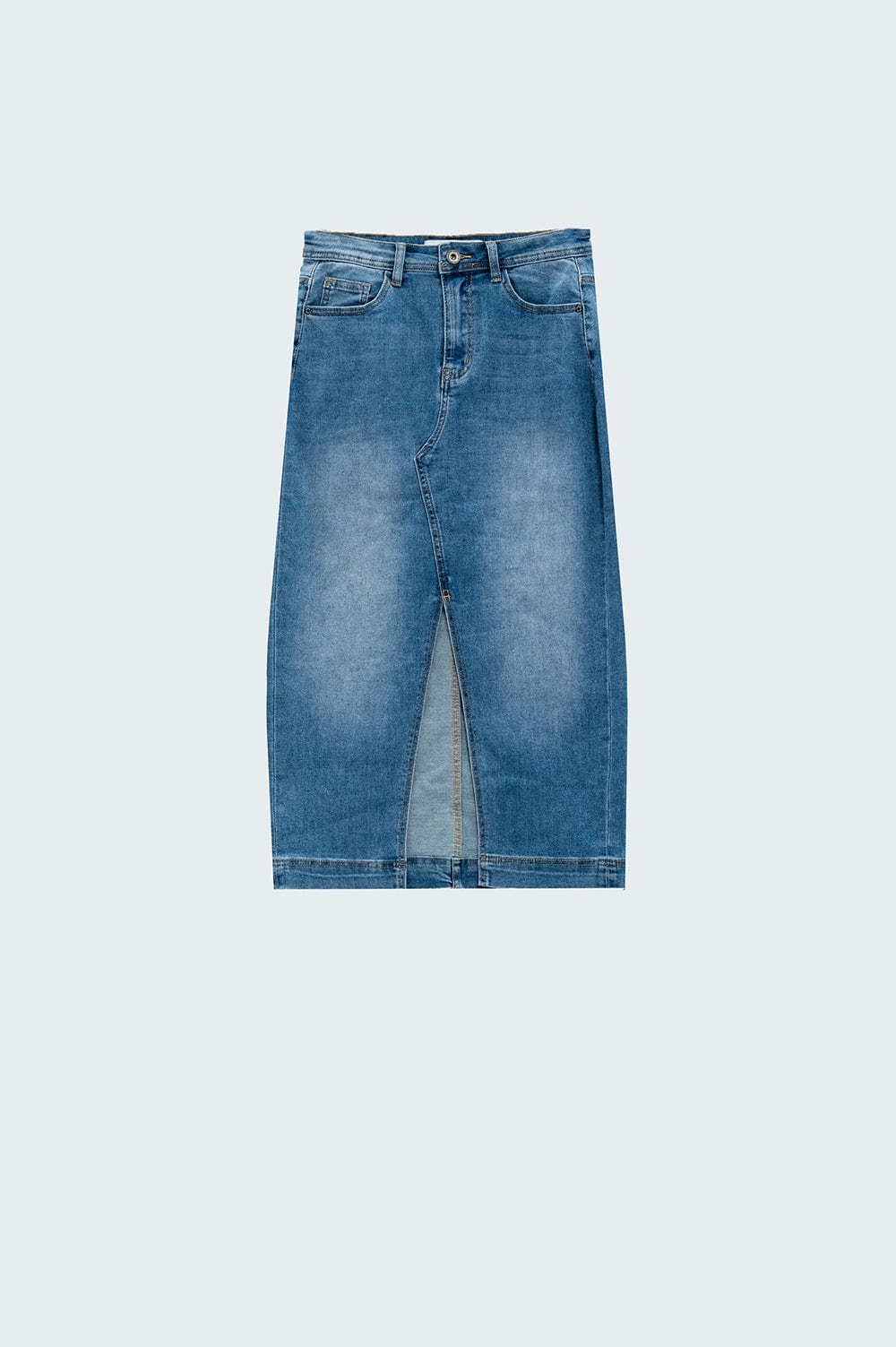 Q2 Women's Skirt Stretch Denim Midi Skirt With Split Down The Front