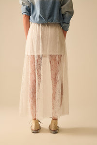 Q2 Women's Skirt White Maxi Lace Skirt With Sequin Detail