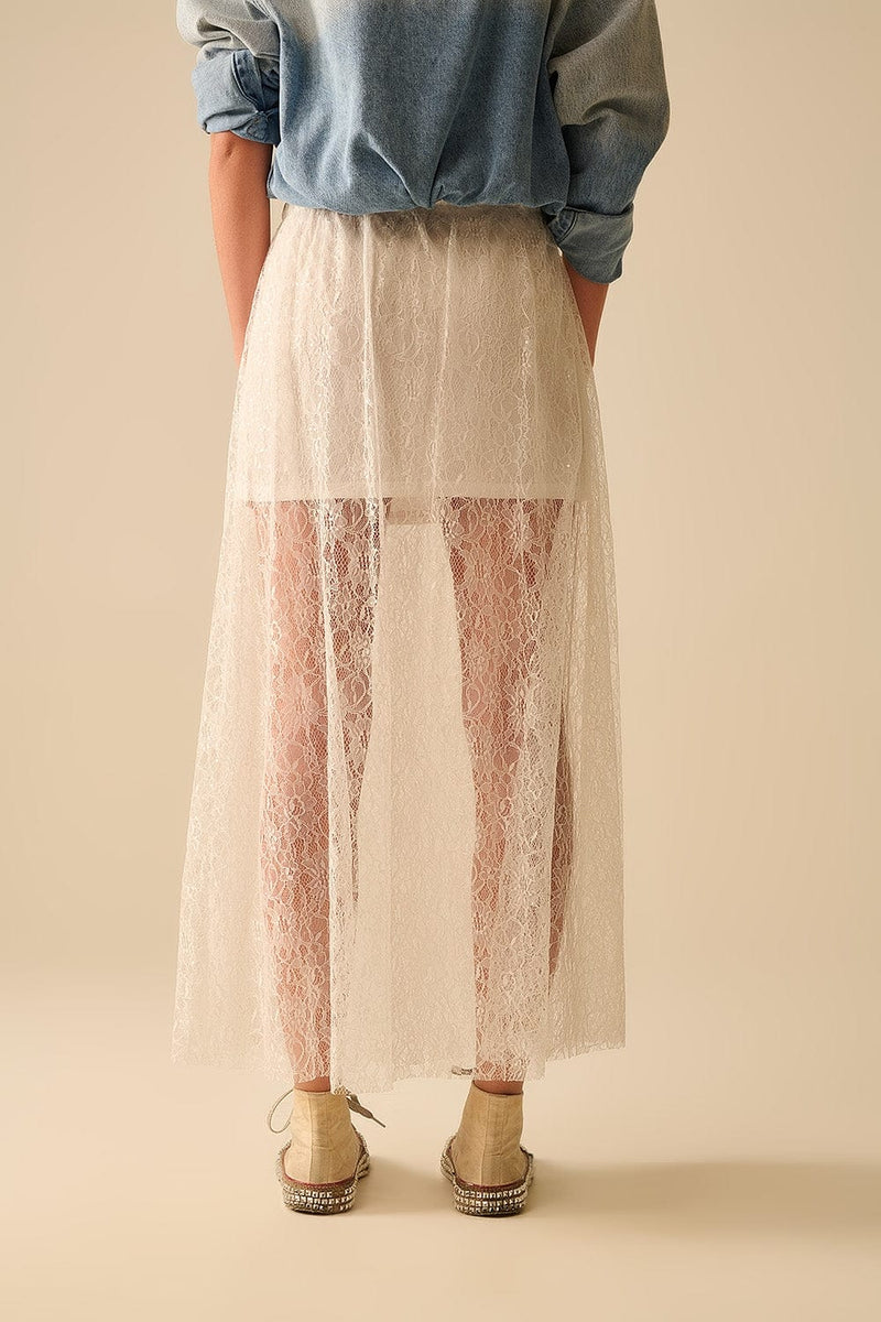 Q2 Women's Skirt White Maxi Lace Skirt With Sequin Detail