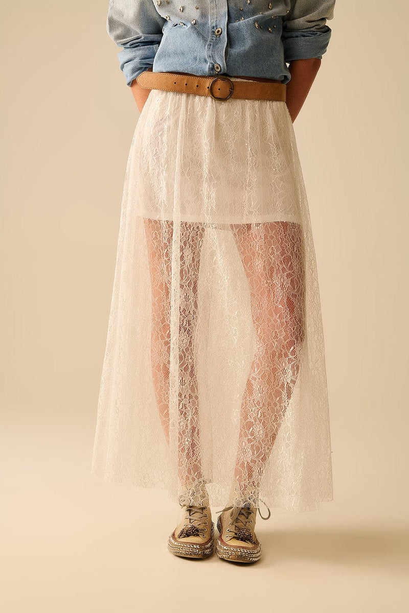 Q2 Women's Skirt White Maxi Lace Skirt With Sequin Detail