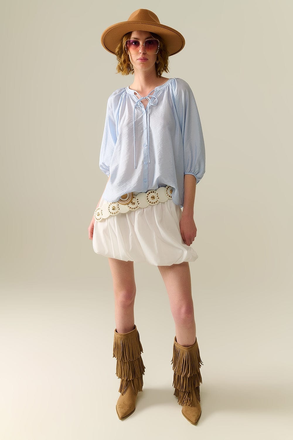 Q2 Women's Skirt White Poplin Balloon Miniskirt