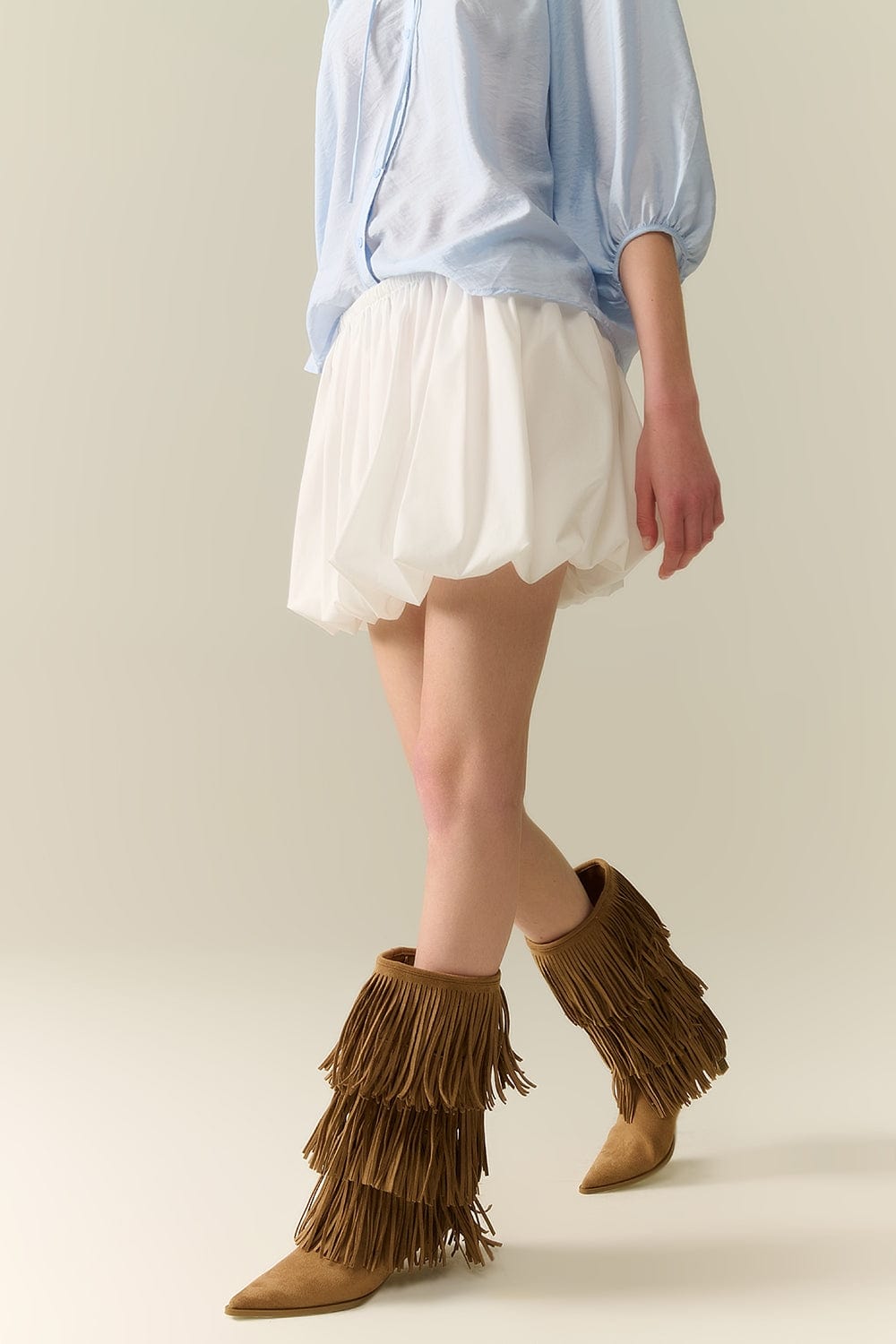 Q2 Women's Skirt White Poplin Balloon Miniskirt