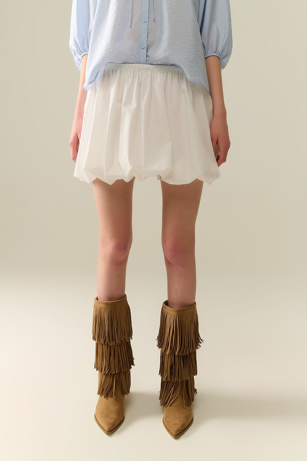 Q2 Women's Skirt White Poplin Balloon Miniskirt