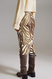 Q2 Women's Skirt Wrap Skirt With Gathered Detail At The Side In Olive Green And Cream Zebra Print