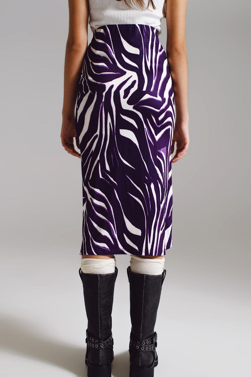 Q2 Women's Skirt Wrap Skirt With Gathered Detail At The Side In Purple And Cream