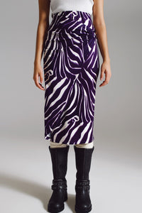 Q2 Women's Skirt Wrap Skirt With Gathered Detail At The Side In Purple And Cream