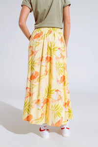 Q2 Women's Skirt Yellow Maxi Skirt With Tropical Print