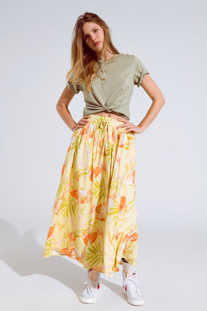 Q2 Women's Skirt Yellow Maxi Skirt With Tropical Print