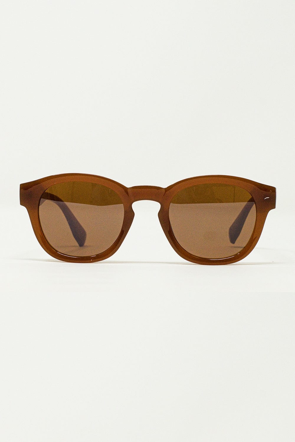 Q2 Women's Sunglasses One Size / Beige 90'S Round Sunglasses With Brown Tinted Lenses And Light Brown Frame