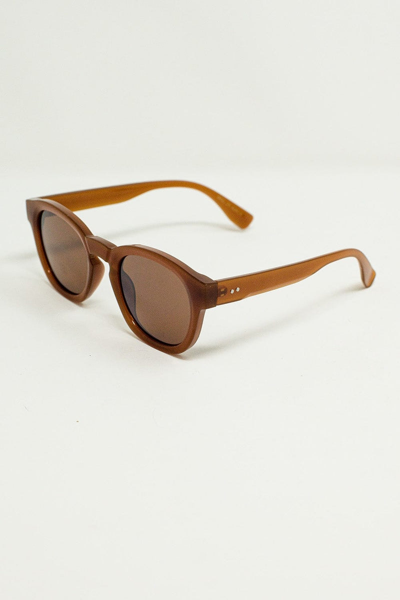 Q2 Women's Sunglasses One Size / Beige 90'S Round Sunglasses With Brown Tinted Lenses And Light Brown Frame