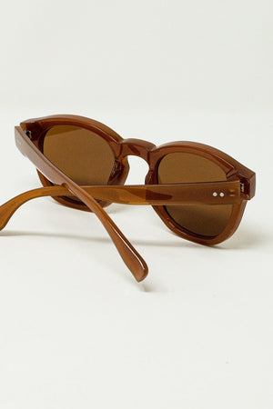 Q2 Women's Sunglasses One Size / Beige 90'S Round Sunglasses With Brown Tinted Lenses And Light Brown Frame