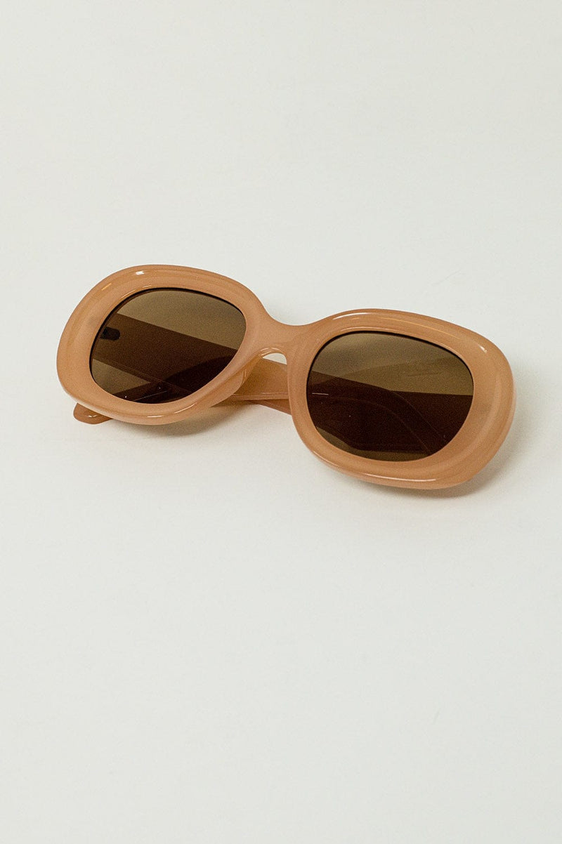 Q2 Women's Sunglasses One Size / Beige Oversized Circular Sunglasses In Tan