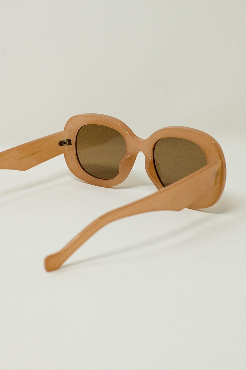 Q2 Women's Sunglasses One Size / Beige Oversized Circular Sunglasses In Tan