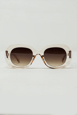 Q2 Women's Sunglasses One Size / Beige Oversized Circular Sunglasses In Translucent White