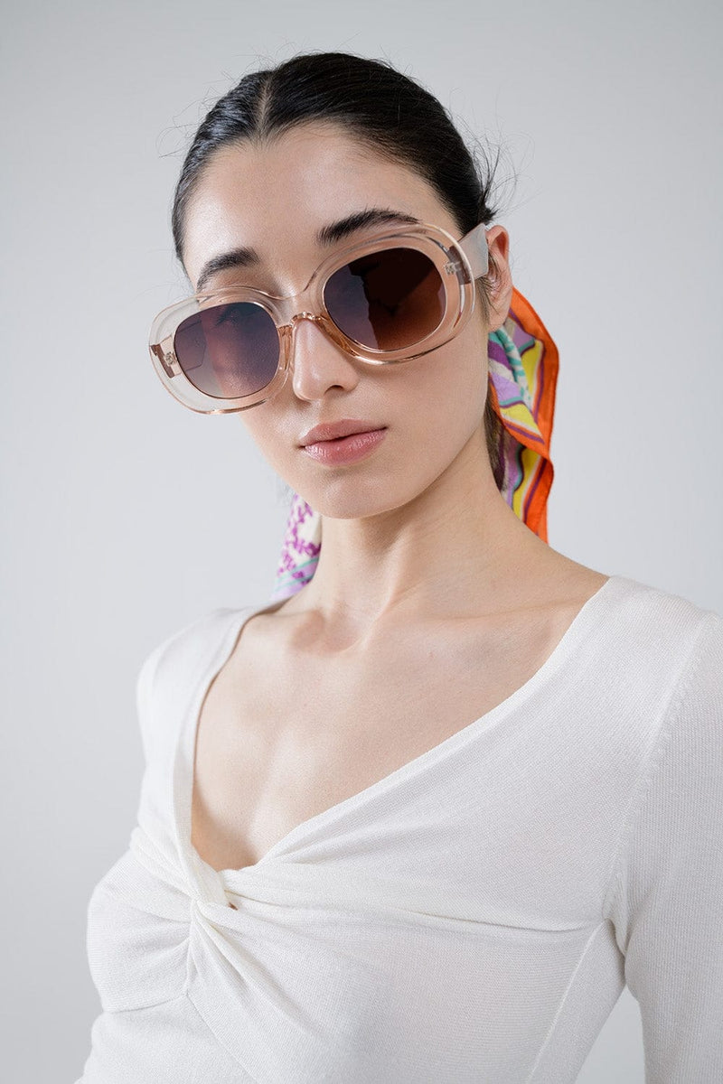 Q2 Women's Sunglasses One Size / Beige Oversized Circular Sunglasses In Translucent White