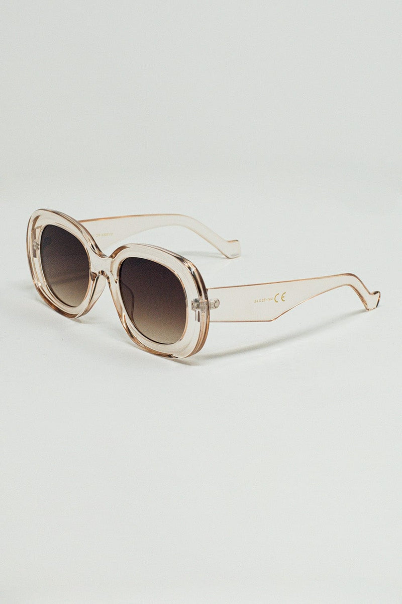 Q2 Women's Sunglasses One Size / Beige Oversized Circular Sunglasses In Translucent White