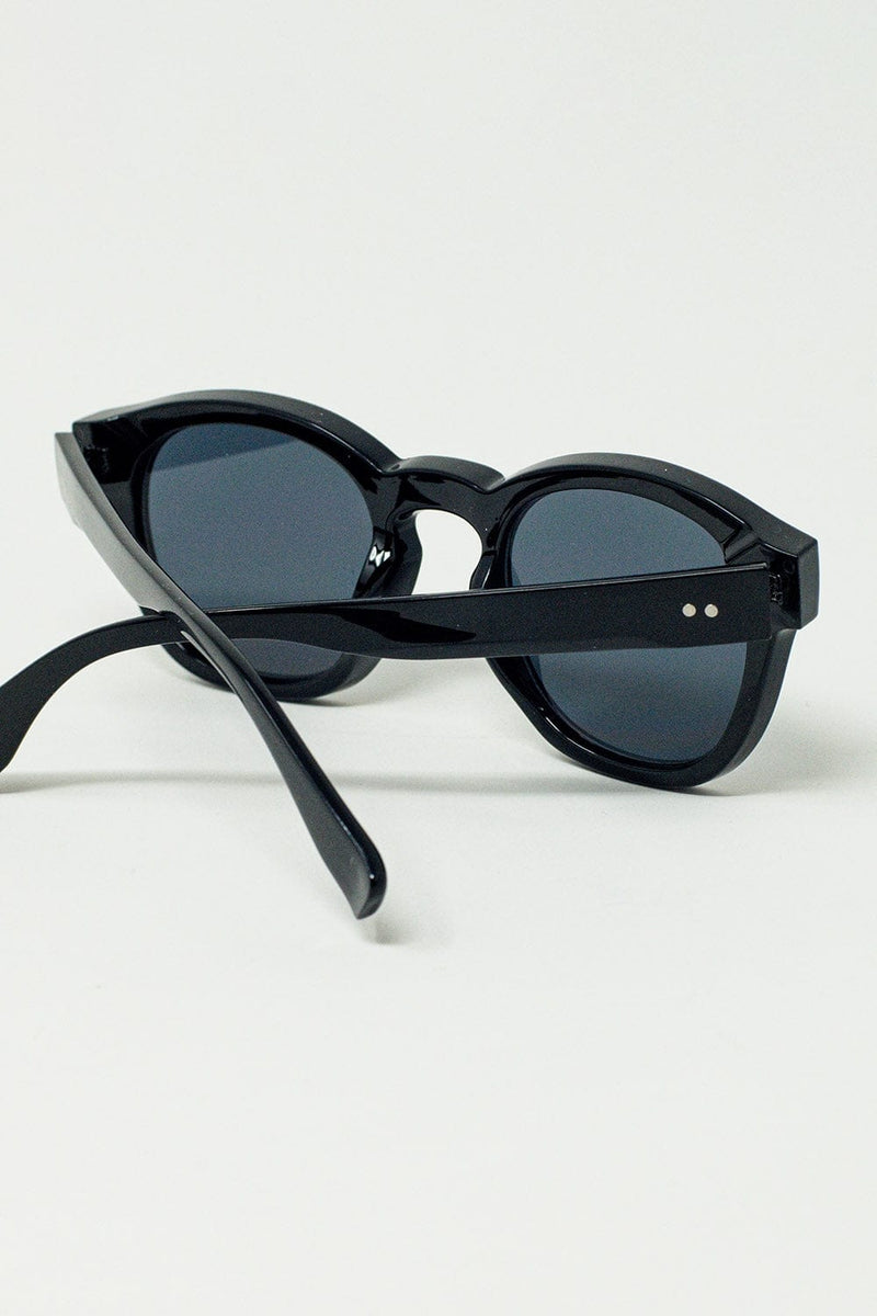 Q2 Women's Sunglasses One Size / Black 90'S Round Sunglasses With Black Tinted Lenses And Black Frame