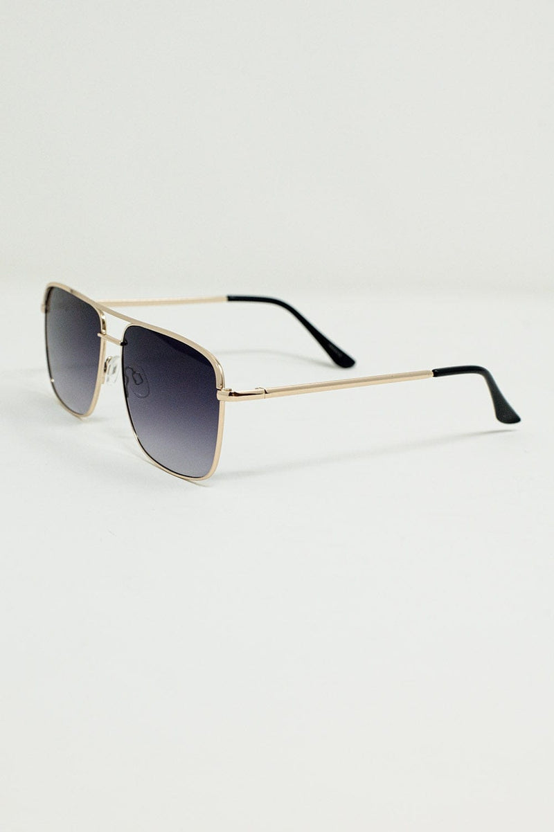 Q2 Women's Sunglasses One Size / Black Aviator Vintage Sunglasses With Golden Rim