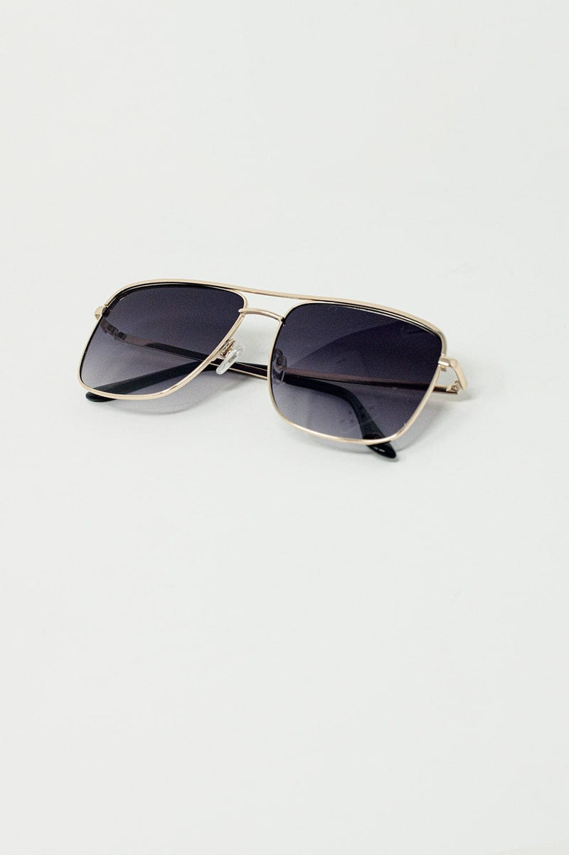 Q2 Women's Sunglasses One Size / Black Aviator Vintage Sunglasses With Golden Rim