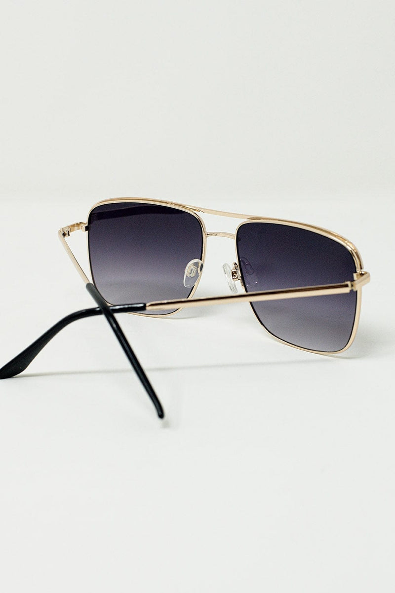 Q2 Women's Sunglasses One Size / Black Aviator Vintage Sunglasses With Golden Rim