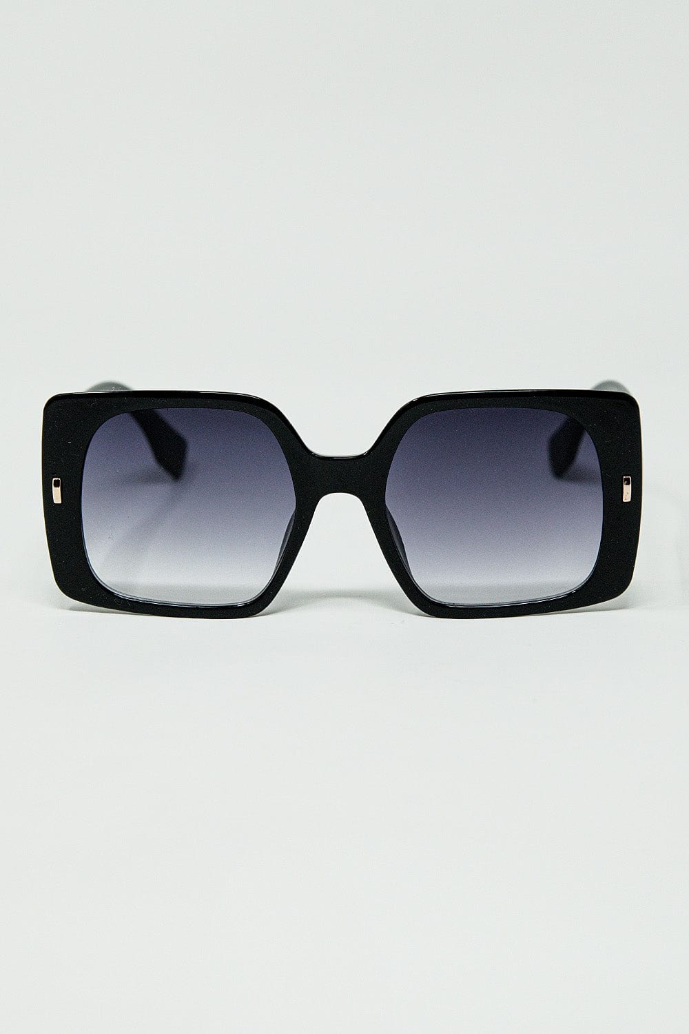 Q2 Women's Sunglasses One Size / Black Black Square Sunglasses With Gold Detail On The Side