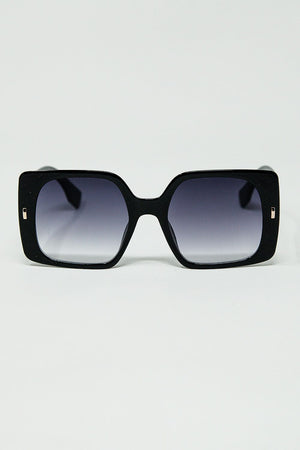 Q2 Women's Sunglasses One Size / Black Black Square Sunglasses With Gold Detail On The Side