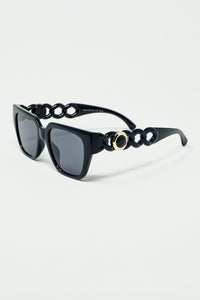 Q2 Women's Sunglasses One Size / Black Geometric Thick Black Sunglasses With Black Lens