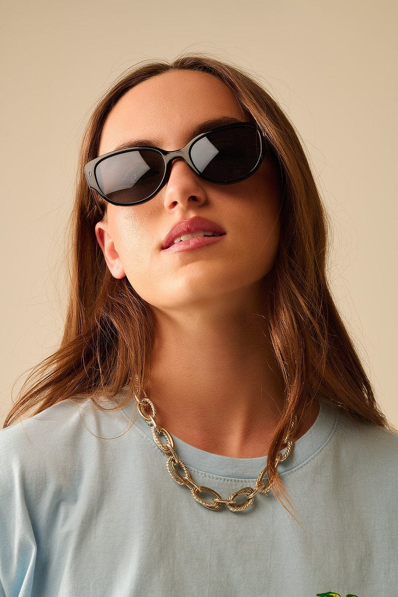 Q2 Women's Sunglasses One Size / Black Oval Sunglasses In Black Frame