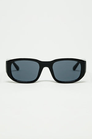 Q2 Women's Sunglasses One Size / Black Oval Sunglasses With High Gloss Transparent Frames In Black