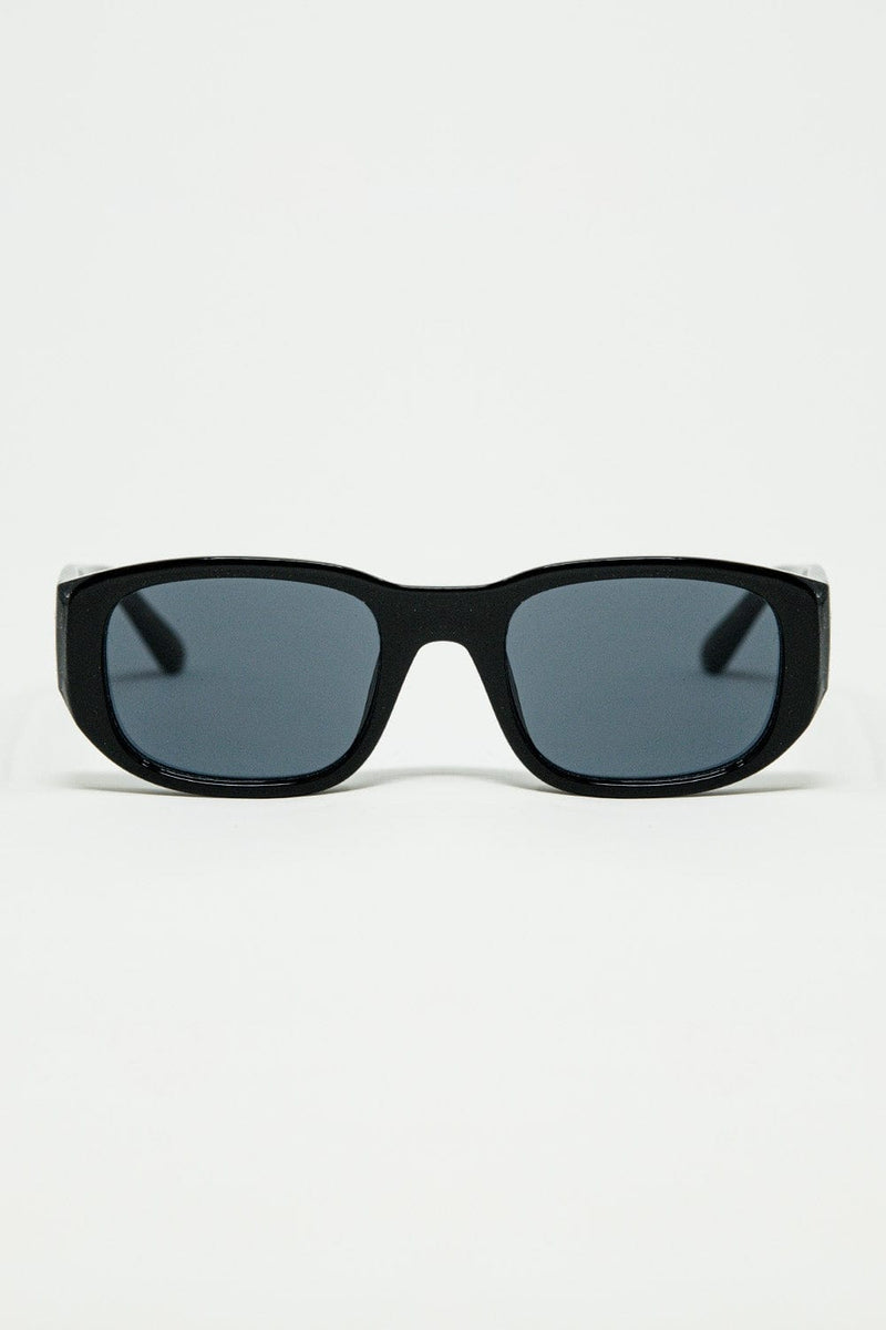 Q2 Women's Sunglasses One Size / Black Oval Sunglasses With High Gloss Transparent Frames In Black