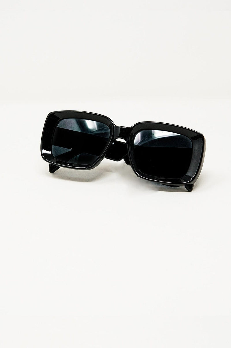 Q2 Women's Sunglasses One Size / Black Oversized Rectangular Sunglasses With Wide Frame In Black