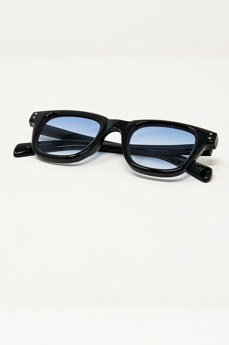 Q2 Women's Sunglasses One Size / Black Retro Round Sunglasses With Smoke Blue Lens In Black