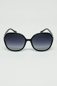 Q2 Women's Sunglasses One Size / Black Round Sunglasses In Black With Gold Metal Detail