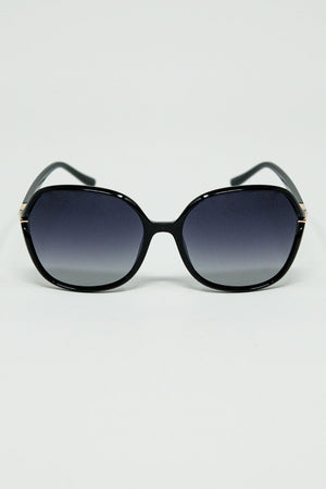 Q2 Women's Sunglasses One Size / Black Round Sunglasses In Black With Gold Metal Detail