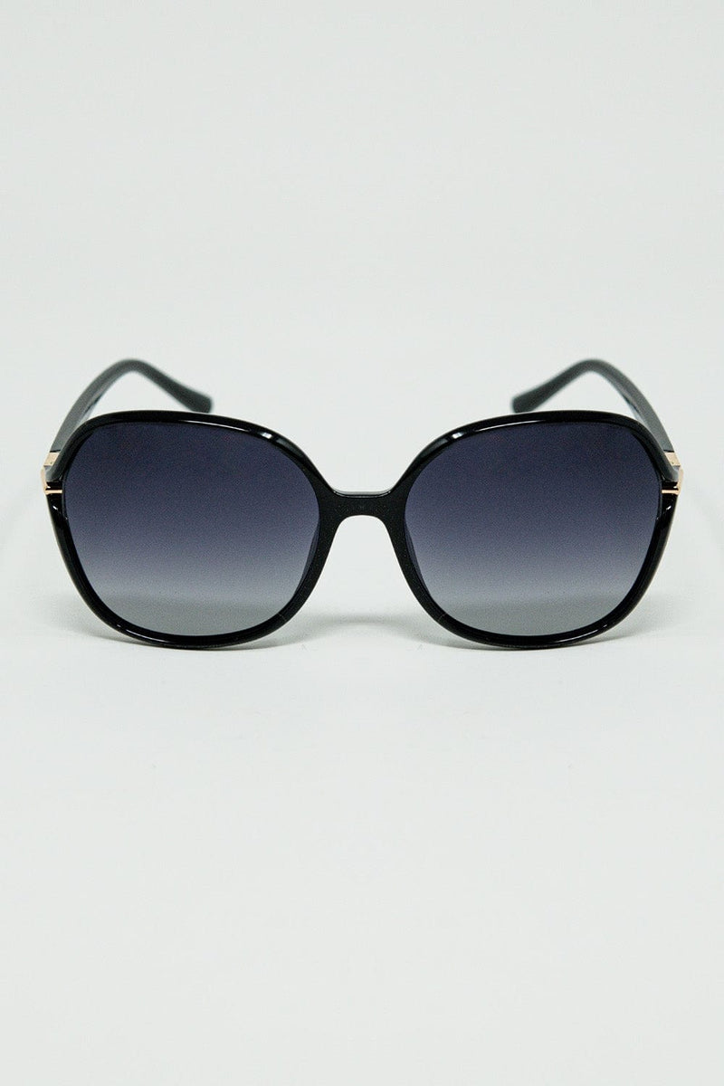 Q2 Women's Sunglasses One Size / Black Round Sunglasses In Black With Gold Metal Detail