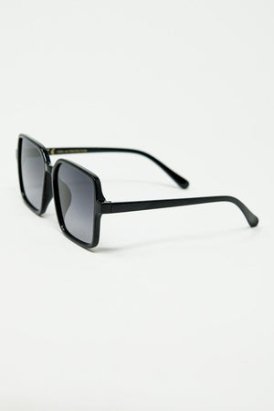 Q2 Women's Sunglasses One Size / Black Square Sunglasses With High Gloss Frame In Black