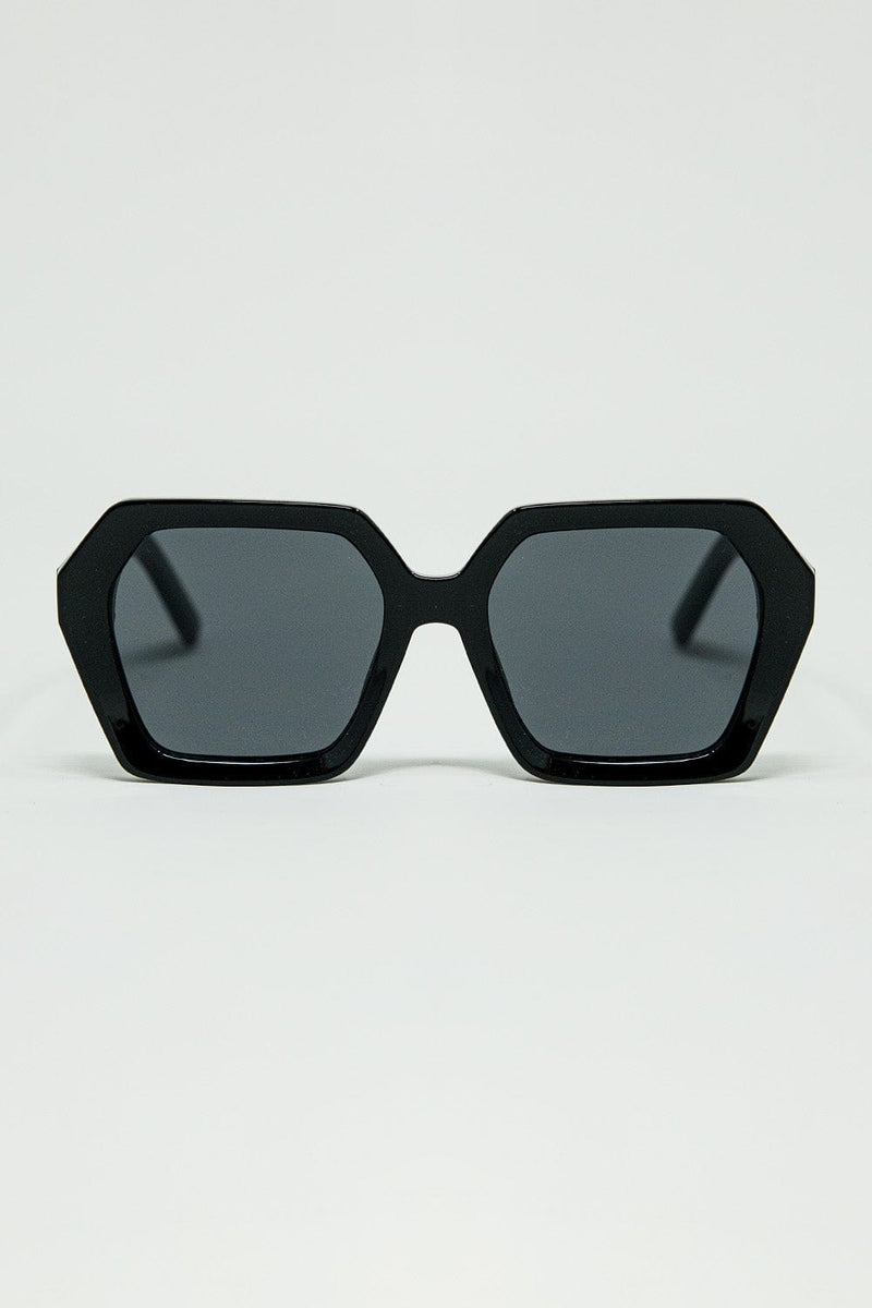 Q2 Women's Sunglasses One Size / Black Sunglasses With Geometric Frames In Black