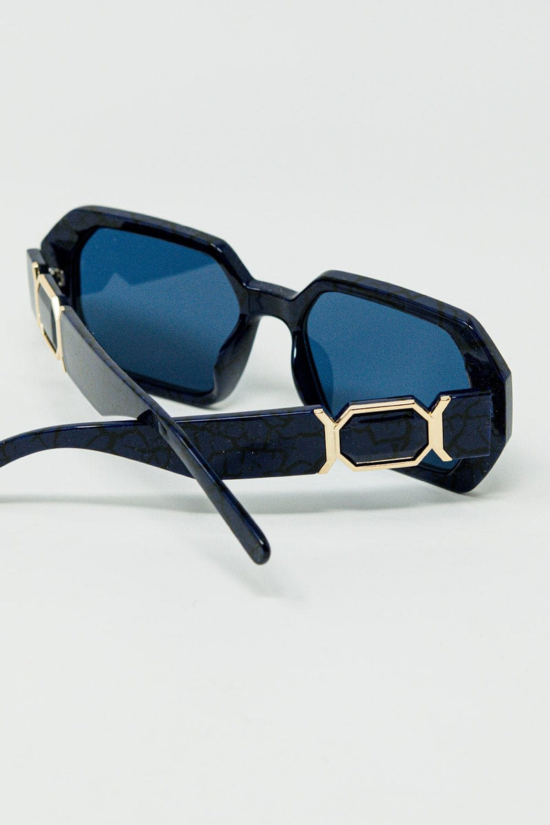 Q2 Women's Sunglasses One Size / Blue Diamond-Shaped Sunglasses In Black With Deep Blue Lenses