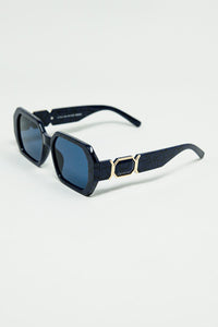 Q2 Women's Sunglasses One Size / Blue Diamond-Shaped Sunglasses In Black With Deep Blue Lenses