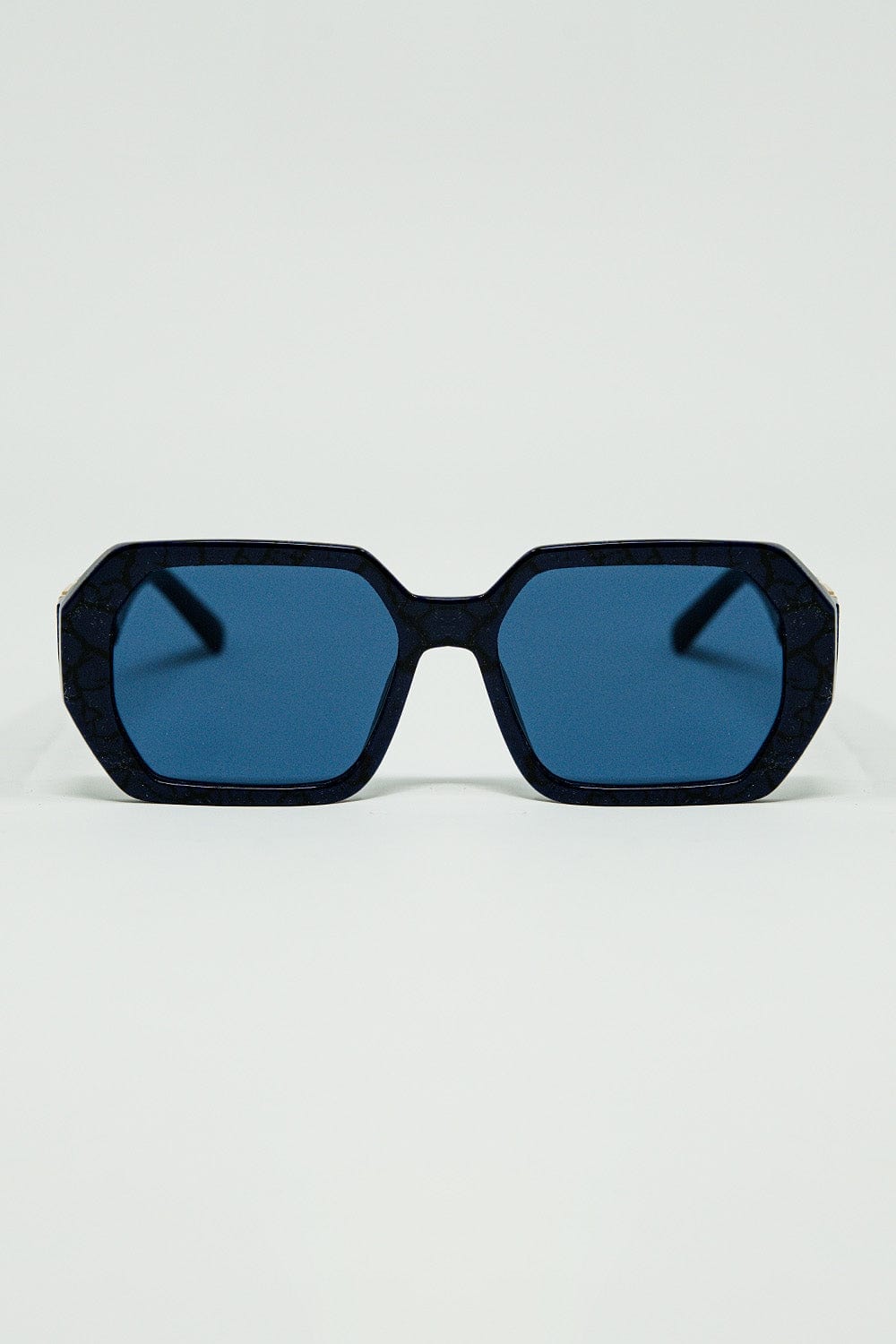 Q2 Women's Sunglasses One Size / Blue Diamond-Shaped Sunglasses In Black With Deep Blue Lenses