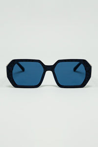 Q2 Women's Sunglasses One Size / Blue Diamond-Shaped Sunglasses In Black With Deep Blue Lenses