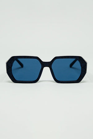 Q2 Women's Sunglasses One Size / Blue Diamond-Shaped Sunglasses In Black With Deep Blue Lenses