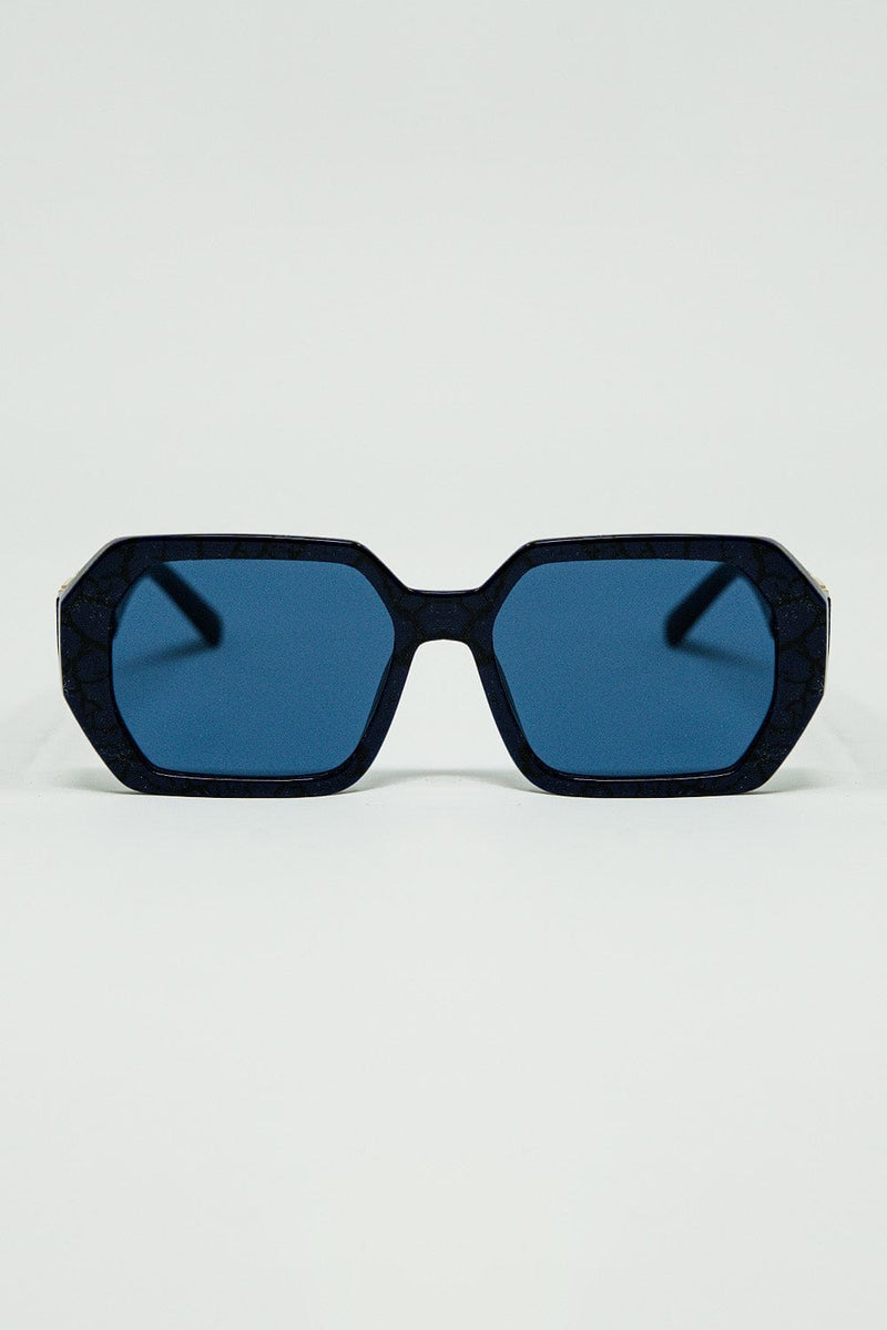 Q2 Women's Sunglasses One Size / Blue Diamond-Shaped Sunglasses In Black With Deep Blue Lenses