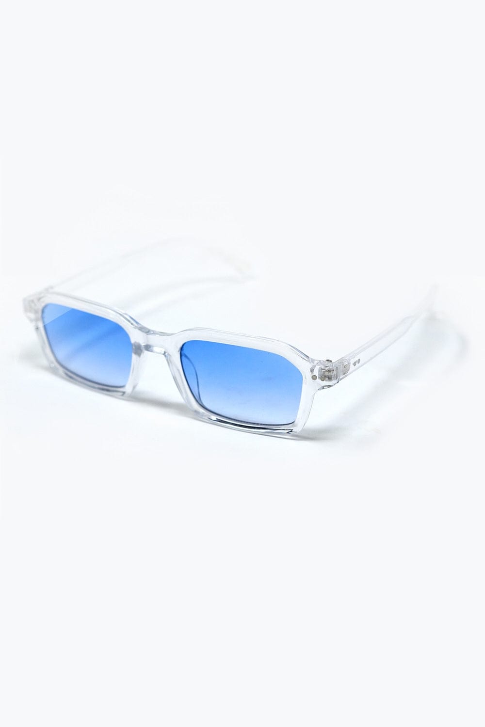 Q2 Women's Sunglasses One Size / Blue Rectangular Thick Acetate Clear Frame Sunglasses  With Blue Smoke Lense