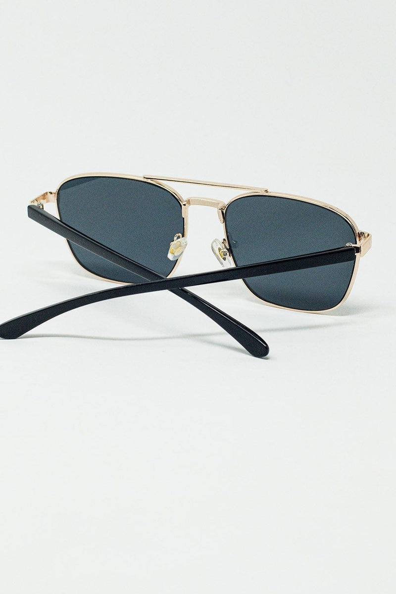 Q2 Women's Sunglasses One Size / Blue Squared Metal Sunglasses In Black Smoke Lens