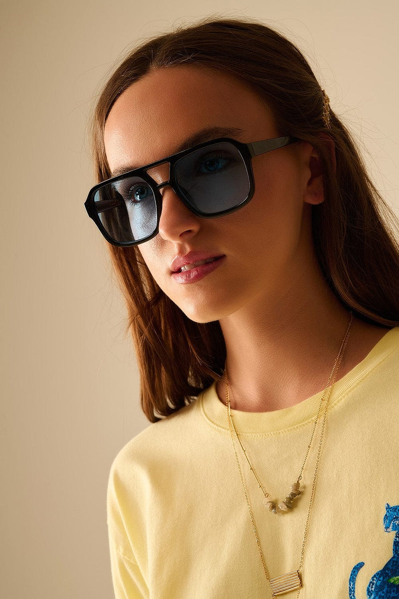 Q2 Women's Sunglasses One Size / Blue Sunglasses With Black Frames And Blue Lenses